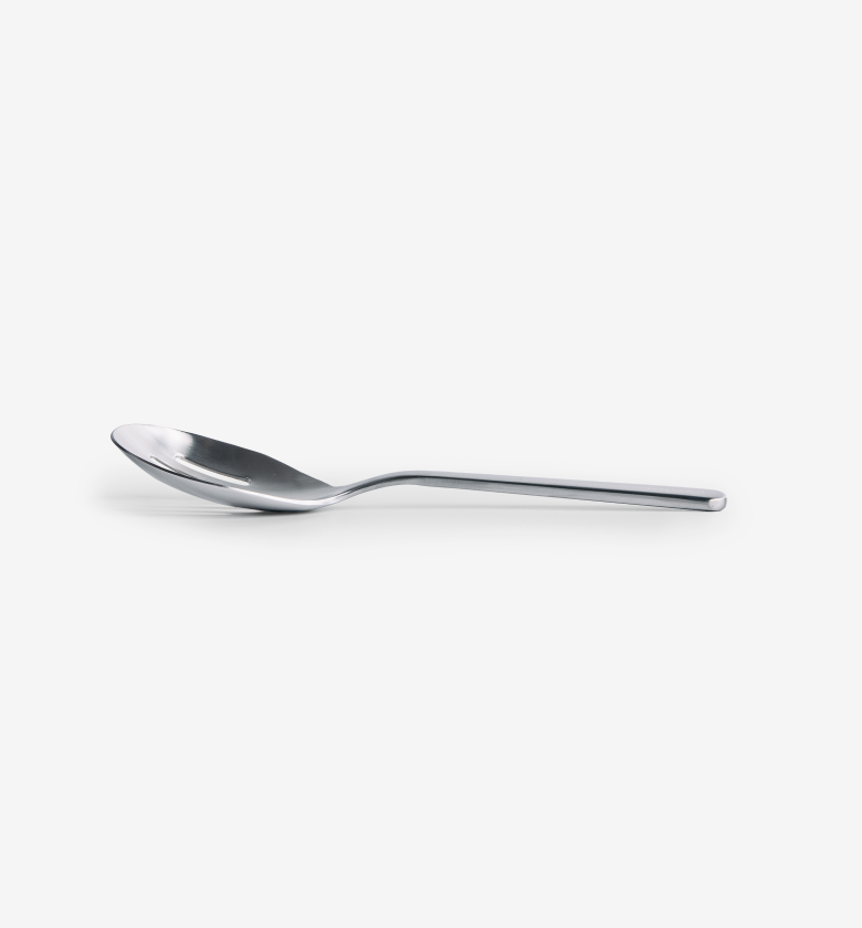 Polished stainless steel dinner spoon with slim handle